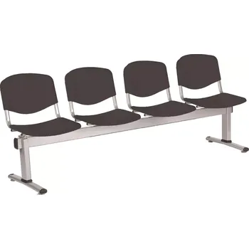 VINCENZA - 4, plastová lavice do čekárny, 4-sedák, černá, kostra stříbrná