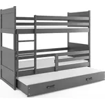 BMS GROUP Dětská patrová postel Rico - 3 osoby, 80x190 s výsuvnou přistýlkou s matrací – Grafitová, Grafit, Grafit
