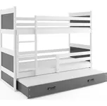 BMS GROUP Dětská patrová postel Rico - 3 osoby, 80x160 s výsuvnou přistýlkou s matrací – Bílá, Grafit,Grafit