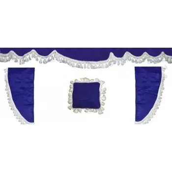 Bordura na přední a boční okna - modrá, bílé třásně