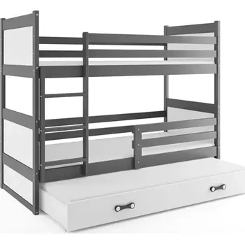 BMS GROUP Dětská patrová postel Rico - 3 osoby, 80x190 s výsuvnou přistýlkou s matrací – Grafitová, Bílá, Bílá