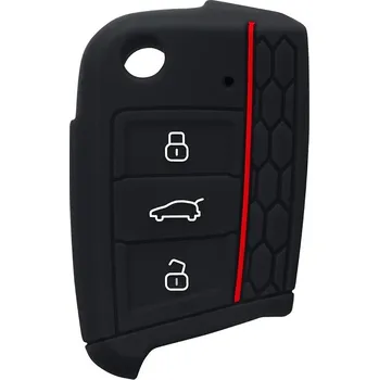 COVERKEYS Obal na klíč, kryt klíče Škoda Karoq (od roku 2017>) silikonový, černý s červeným proužkem