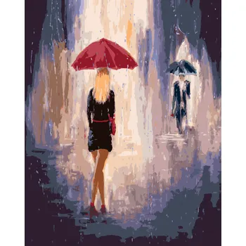 ZUTY Malování podle čísel - ŽENA S MUŽEM S DEŠTNÍKY Rozměr: 40x50 cm, Rámování: bez rámu a bez vypnutí plátna