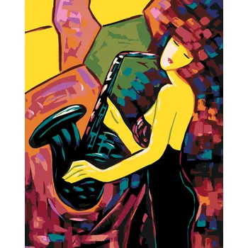 ZUTY Malování podle čísel - DÍVKA HRAJÍCÍ NA SAXOFON Rozměr: 40x50 cm, Rámování: vypnuté plátno na rám