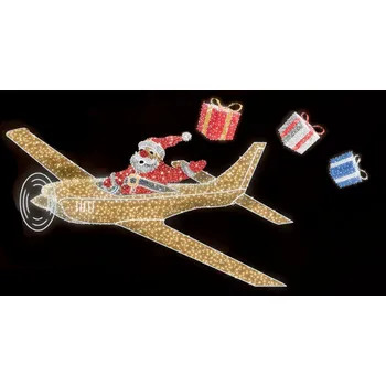 Vánoční osvětlení Polamp POL-2918 - 3D dekorace - Santa v letadle s dárky - 175 x 350 cm