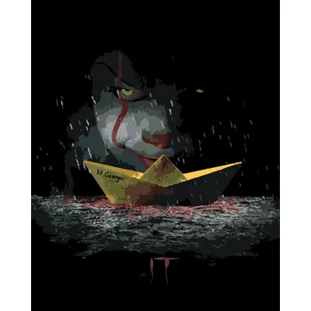 ZUTY Malování podle čísel - PENNYWISE S LOĎKOU (TO) Rozměr: 40x50 cm, Rámování: bez rámu a bez vypnutí plátna