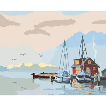 ZUTY Malování podle čísel - MOLO A PLACHETNICE (D. RUSTY RUST) Rozměr: 40x50 cm, Rámování: bez rámu a bez vypnutí plátna