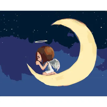 ZUTY Malování podle čísel - ANDÍLEK SEDÍCÍ NA MĚSÍCI Rozměr: 40x50 cm, Rámování: bez rámu a bez vypnutí plátna