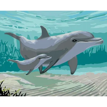 ZUTY Malování podle čísel - DELFÍNI (ROBERT JOHNSON) Rozměr: 40x50 cm, Rámování: bez rámu a bez vypnutí plátna