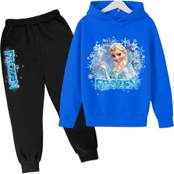 Frozen (Ledové království) Pohodlná dětská tepláková souprava s motivem Ledového království Barva: černé kalhoty + modrá mikina, Velikost: 120 (5-6 let)