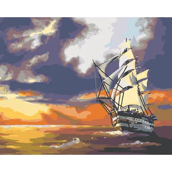 ZUTY Malování podle čísel - PLACHETNICE PLUJÍCÍ NA MOŘI A ZÁPAD SLUNCE (D. RUSTY RUST) Rozměr: 40x50 cm, Rámování: bez rámu a bez vypnutí plátna