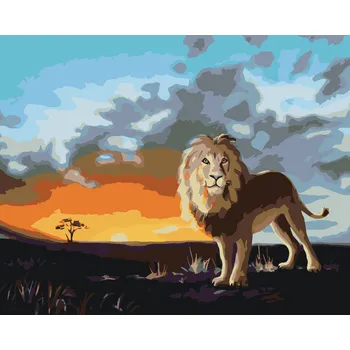ZUTY Malování podle čísel - LEV PŘI ZÁPADU SLUNCE (D. RUSTY RUST) Rozměr: 40x50 cm, Rámování: bez rámu a bez vypnutí plátna