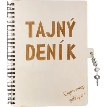 Blok ČistéDřevo Dřevěný blok A5 se zámkem Tajný deník: Cizím vstup zakázán!