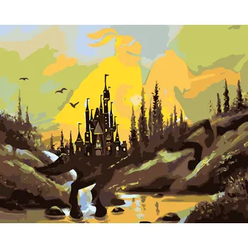 ZUTY Malování podle čísel - RYTÍŘ NA KONI, HRAD A ZÁPAD SLUNCE (D. RUSTY RUST) Rozměr: 40x50 cm, Rámování: bez rámu a bez vypnutí plátna