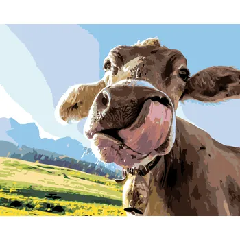 ZUTY Malování podle čísel - OLIZUJÍCÍ SE KRÁVA Rozměr: 40x50 cm, Rámování: bez rámu a bez vypnutí plátna