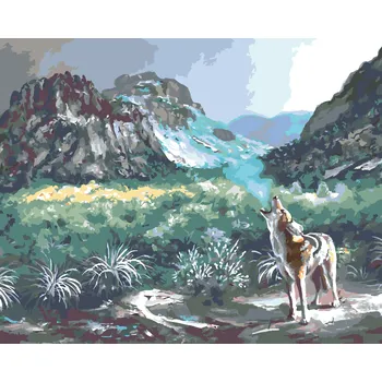 ZUTY Malování podle čísel - VYJÍCÍ KOJOT A HORY (D. RUSTY RUST) Rozměr: 40x50 cm, Rámování: bez rámu a bez vypnutí plátna