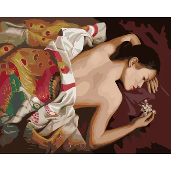 ZUTY Malování podle čísel - NAHÁ ŽENA POD PŘEHOZEM S KVĚTINOU (PIETER WAGEMANS) Rozměr: 40x50 cm, Rámování: bez rámu a bez vypnutí plátna