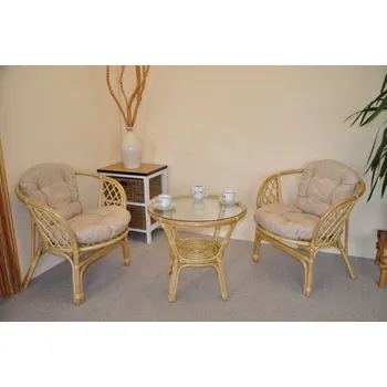 Zahradní sestava Nábytek PEGAS Ratanová sedací souprava Bahama malá medová polstry béžový melír