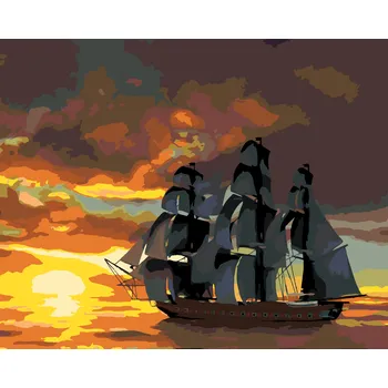 ZUTY Malování podle čísel - LOĎ PŘI ZÁPADU SLUNCE (D. RUSTY RUST) Rozměr: 40x50 cm, Rámování: bez rámu a bez vypnutí plátna