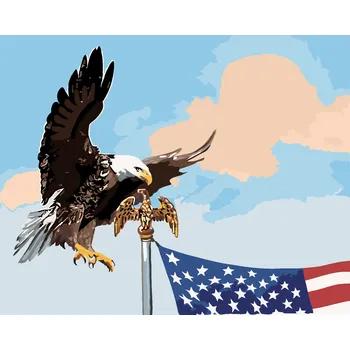 ZUTY Malování podle čísel - OREL U STOŽÁRU VLAJKY USA (D. RUSTY RUST) Rozměr: 40x50 cm, Rámování: bez rámu a bez vypnutí plátna