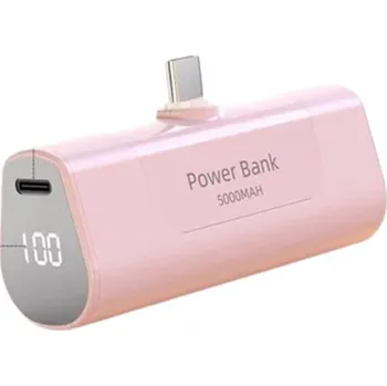 Powerbanka Cestovní powerbanka 5000 mAh pro telefony s konektorem USB C- světle růžová