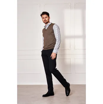 Pánská vesta Pánská vlněná vesta Barva: Hnědá, Velikost: 50, Střih: REGULAR FIT