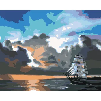 ZUTY Malování podle čísel - PLACHETNICE NA MOŘI PO SOUMRAKU (D. RUSTY RUST) Rozměr: 40x50 cm, Rámování: bez rámu a bez vypnutí plátna