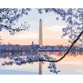 ZUTY Malování podle čísel - ROZKVETLÝ STROM WASHINGTŮV MONUMENT (TED DAVIS) Rozměr: 40x50 cm, Rámování: vypnuté plátno na rám