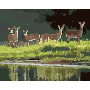 ZUTY Malování podle čísel - SRNY U JEZERA (D. RUSTY RUST) Rozměr: 40x50 cm, Rámování: vypnuté plátno na rám