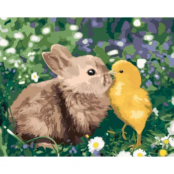 ZUTY Malování podle čísel - KRÁLÍK A KUŘÁTKO Rozměr: 40x50 cm, Rámování: bez rámu a bez vypnutí plátna