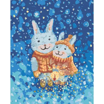 ZUTY Malování podle čísel - PÁR ZAJÍCŮ V ZIMĚ Rozměr: 40x50 cm, Rámování: bez rámu a bez vypnutí plátna