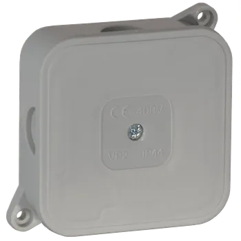 vypínač Instalační krabice 85x85 IP54 4 vstupy - gum. průchodky, víčko se šroubem - šedá