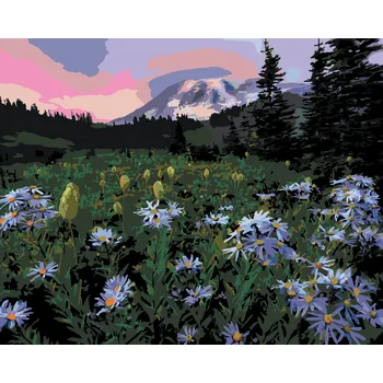 ZUTY Malování podle čísel - FIALOVÉ KVĚTINY NA ÚPATÍ HORY (DENNIS FRATES) Rozměr: 40x50 cm, Rámování: vypnuté plátno na rám
