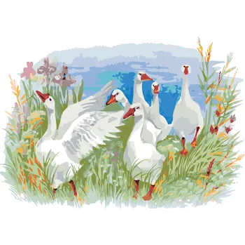 ZUTY Malování podle čísel - HUSY NA FARMĚ Rozměr: 40x50 cm, Rámování: bez rámu a bez vypnutí plátna