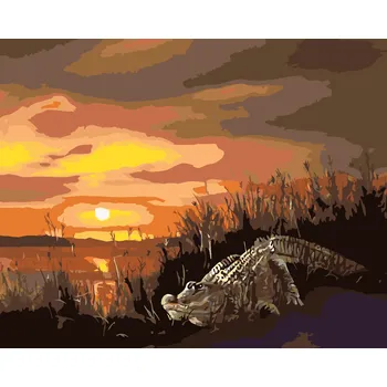 ZUTY Malování podle čísel - ALIGÁTOR A ZÁPAD SLUNCE (D. RUSTY RUST) Rozměr: 40x50 cm, Rámování: bez rámu a bez vypnutí plátna