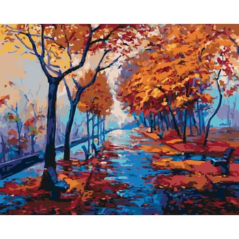 ZUTY Malování podle čísel - PODZIMNÍ LESOPARK S PRÁZDNÝMI LAVIČKAMI Rozměr: 40x50 cm, Rámování: bez rámu a bez vypnutí plátna