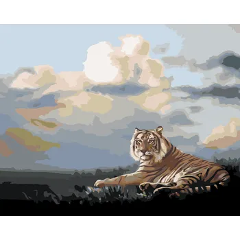 ZUTY Malování podle čísel - LEŽÍCÍ TYGR A MRAKY (D. RUSTY RUST) Rozměr: 40x50 cm, Rámování: bez rámu a bez vypnutí plátna