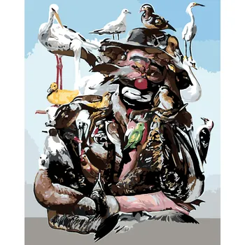 ZUTY Malování podle čísel - SMUTNÝ KLAUN SKLÁDANÝ ZE ZVÍŘAT (D. RUSTY RUST) Rozměr: 40x50 cm, Rámování: bez rámu a bez vypnutí plátna