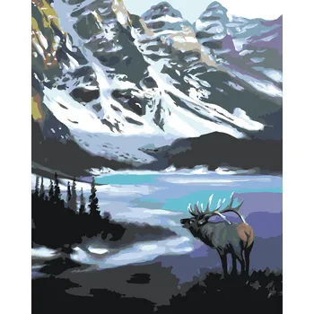 ZUTY Malování podle čísel - LOS V HORÁCH BĚHEM ZIMY (D. RUSTY RUST) Rozměr: 40x50 cm, Rámování: bez rámu a bez vypnutí plátna