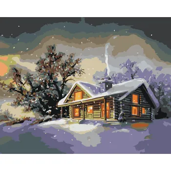 ZUTY Malování podle čísel - ZASNĚŽENÝ SRUB PO SOUMRAKU 2 (D. RUSTY RUST) Rozměr: 40x50 cm, Rámování: bez rámu a bez vypnutí plátna