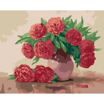 ZUTY Malování podle čísel - ČERVENÉ PIVOŇKY V KERAMICKÉ VÁZE Rozměr: 40x50 cm, Rámování: bez rámu a bez vypnutí plátna