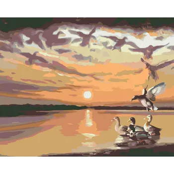 ZUTY Malování podle čísel - KACHNY, MRAKY A ZÁPAD SLUNCE (D. RUSTY RUST) Rozměr: 40x50 cm, Rámování: bez rámu a bez vypnutí plátna