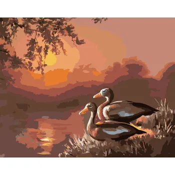 ZUTY Malování podle čísel - KACHNY U JEZERA A ZÁPAD SLUNCE (D. RUSTY RUST) Rozměr: 40x50 cm, Rámování: bez rámu a bez vypnutí plátna