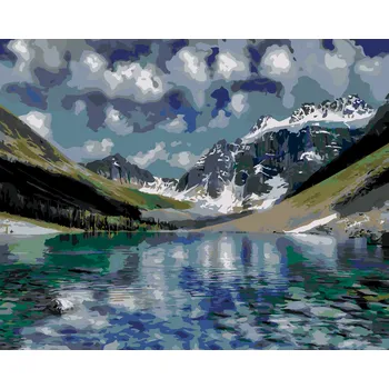 ZUTY Malování podle čísel - ZASNĚŽENÉ HORY A PRŮZRAČNÉ JEZERO (DENNIS FRATES) Rozměr: 40x50 cm, Rámování: bez rámu a bez vypnutí plátna