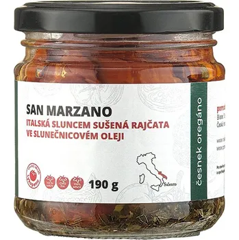 Sušená zelenina Nakládaná sušená rajčata ve slunečnicovém oleji s česnekem a oregánem Obsah: 190 g