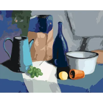 ZUTY Malování podle čísel - ZÁTIŠÍ HROZNŮ, LÁHVE, MISKY A MANDARINKY Rozměr: 40x50 cm, Rámování: bez rámu a bez vypnutí plátna