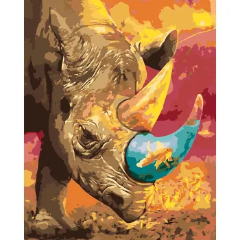 Hračka ZUTY Malování podle čísel - NOSOROŽEC SE ZLATOU RYBKOU Rozměr: 40x50 cm, Rámování: vypnuté plátno na rám