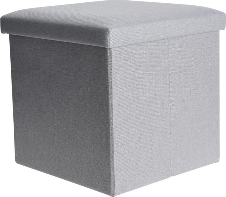 Relaxdays opvouwbare poef met opbergruimte, 38 x 38 x 38 cm, vierkant, met deksel, stevig, voetenbank, zitkist, creme
