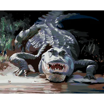 ZUTY Malování podle čísel - ALIGÁTOR S OTEVŘENOU TLAMOU U VODY (D. RUSTY RUST) Rozměr: 40x50 cm, Rámování: bez rámu a bez vypnutí plátna