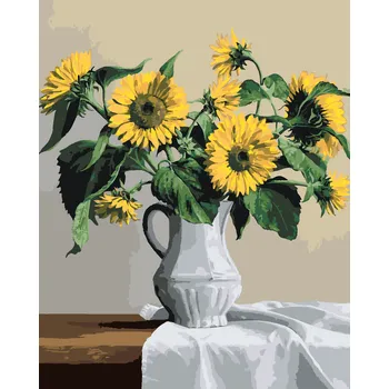 ZUTY Malování podle čísel - ZÁTIŠÍ SLUNEČNICE V BÍLÉ VÁZE (PIETER WAGEMANS) Rozměr: 40x50 cm, Rámování: bez rámu a bez vypnutí plátna